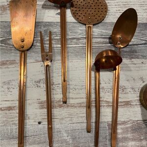 Vintage Copper Kitchen Utensil Set & Salt & Pepper Shakers